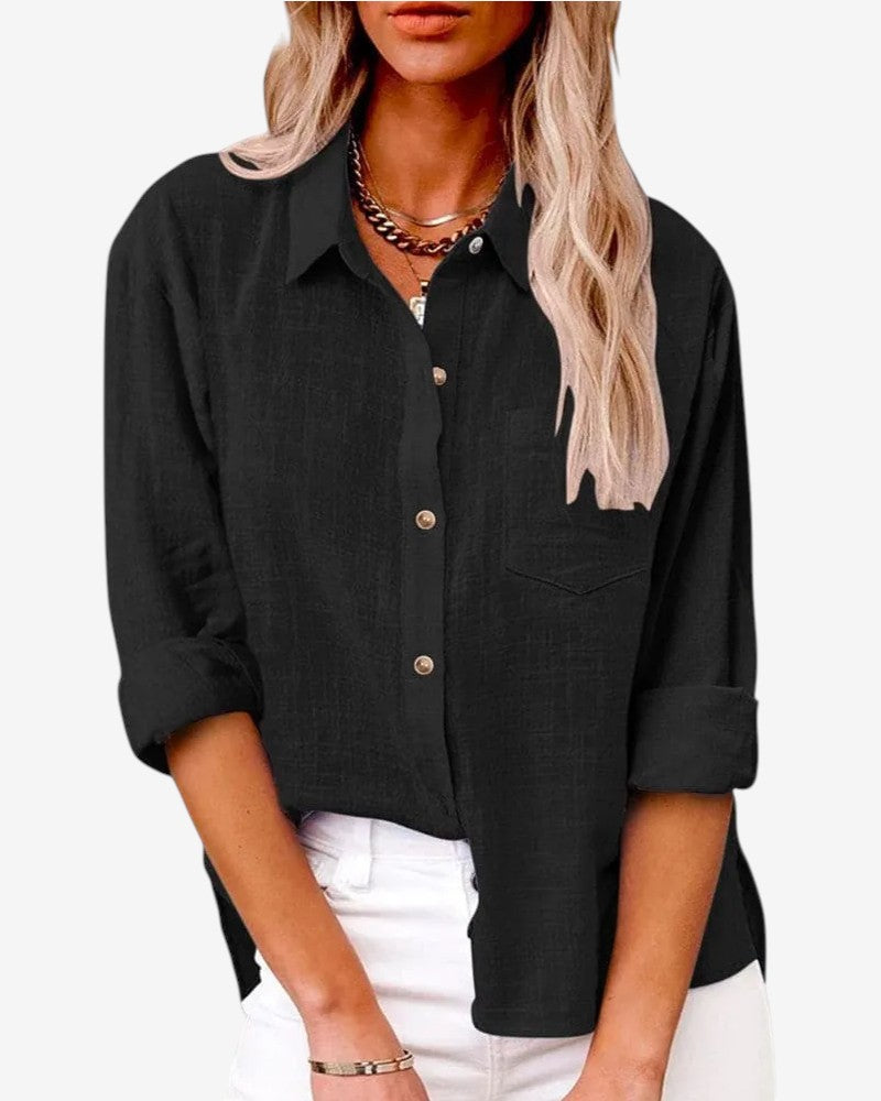 Womens Collared Long Sleeve Button Up Shirt