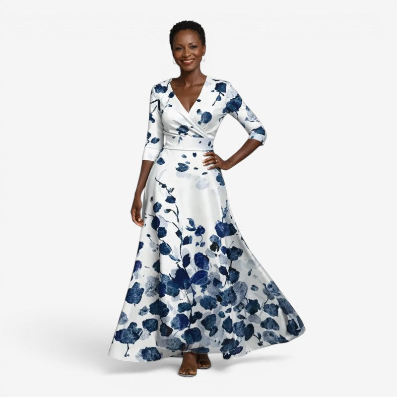 Elegant V Neck Floral Maxi Dress for Women