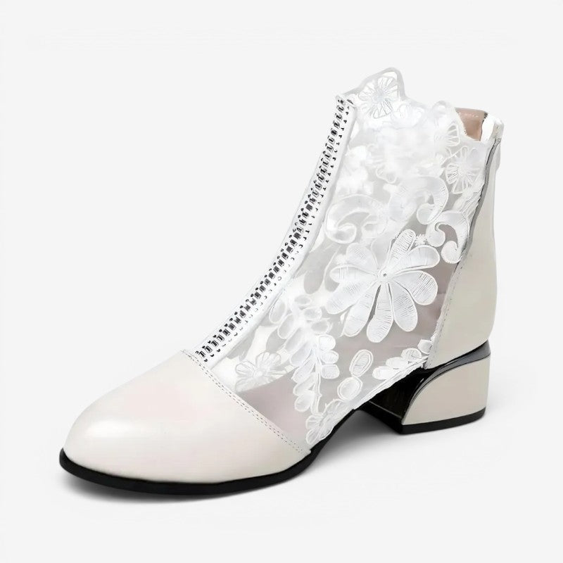 Women's Ankle Boots with Floral Design