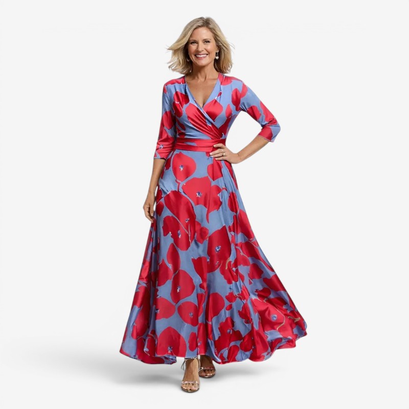 Elegant V Neck Floral Maxi Dress for Women