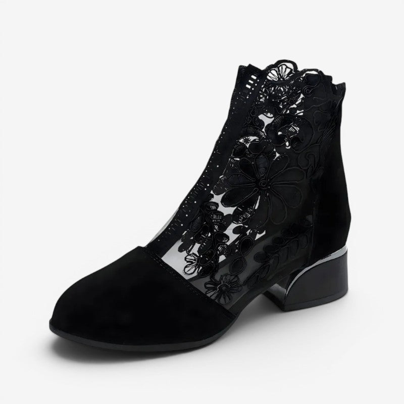 Women's Ankle Boots with Floral Design