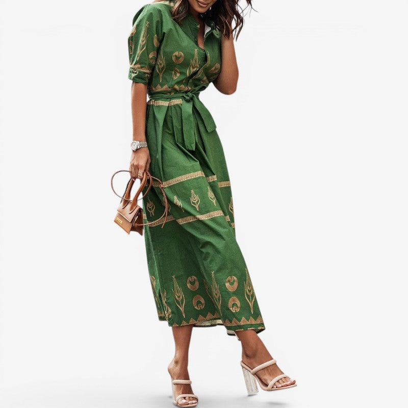 Women’s Midi Dress Long Sleeves Belted Waist