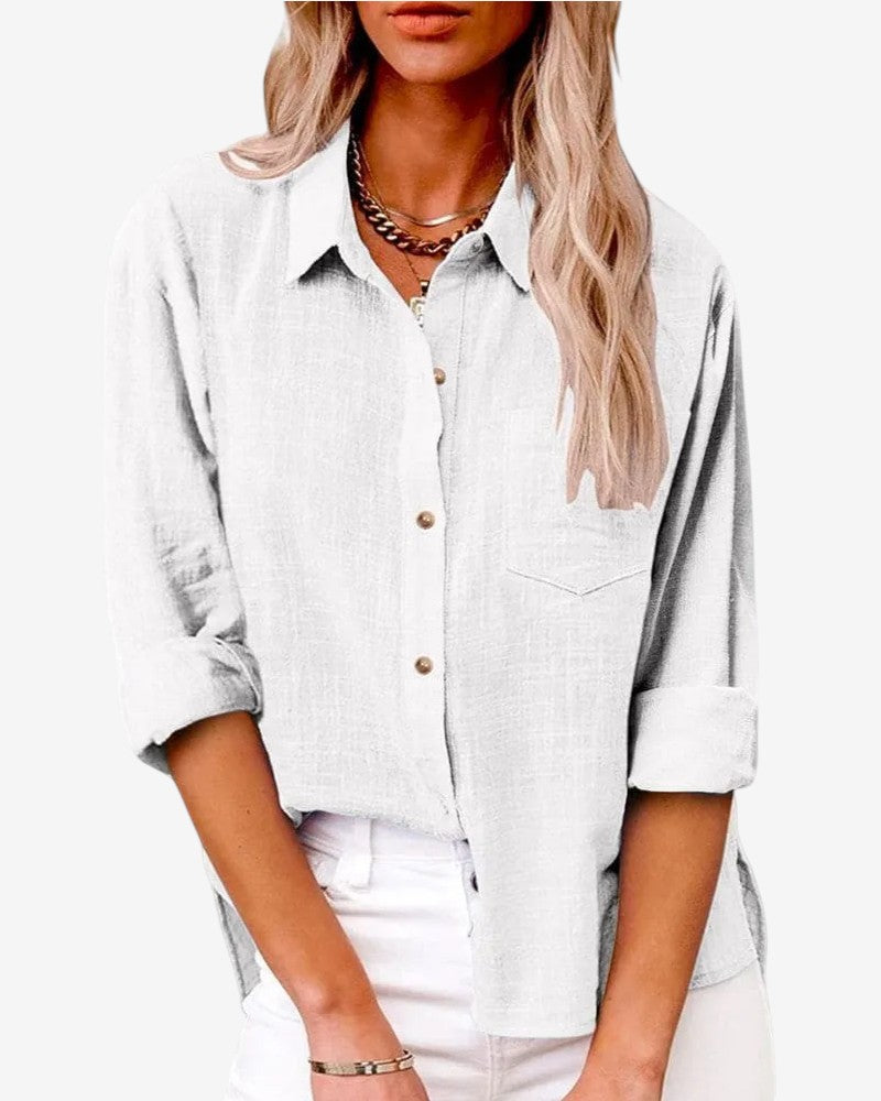 Womens Collared Long Sleeve Button Up Shirt
