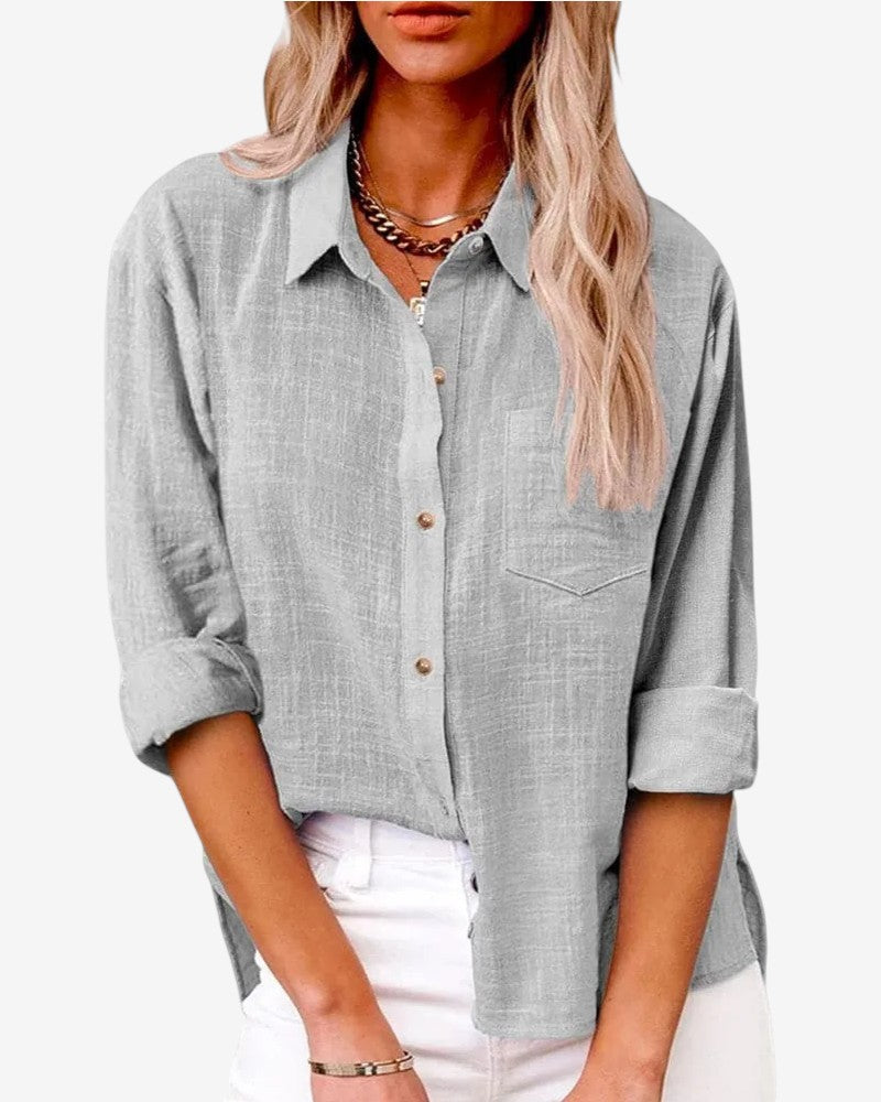 Womens Collared Long Sleeve Button Up Shirt