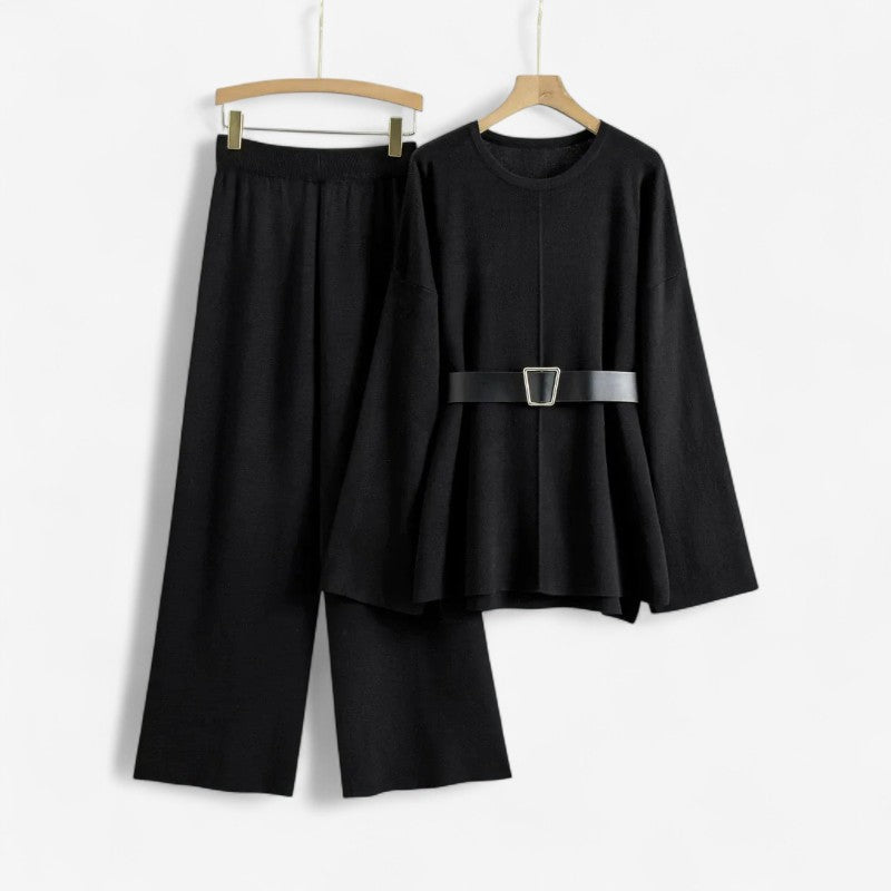 Evalyn – Tweedelige set met uitlopende mouwen en high-waist wijde broek Velani