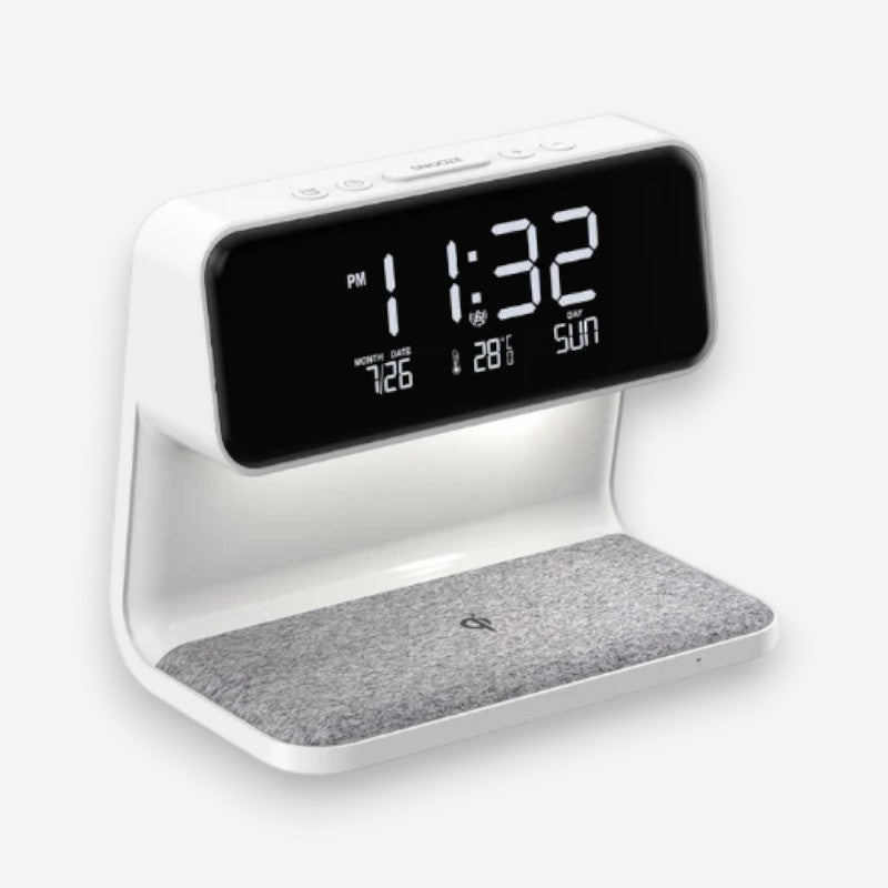 ChargeGlow – LED Night Light with Wireless Charger & Alarm Clock