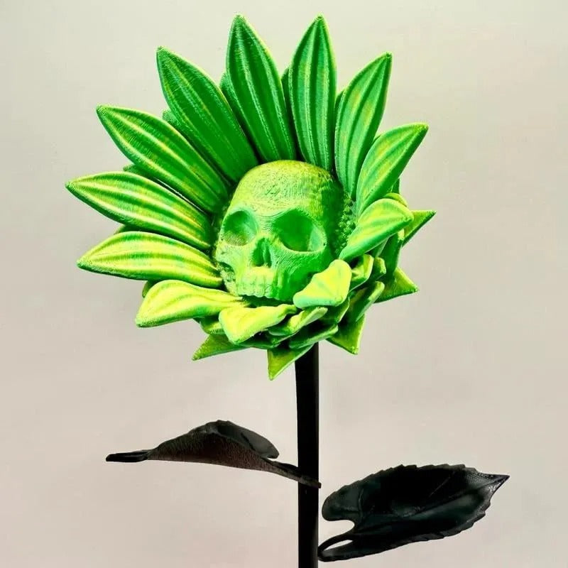 SkullBloom - 3D Printed Skull Sunflower Sculpture