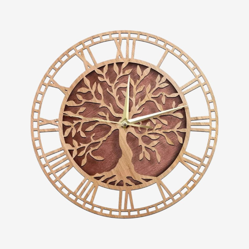 TreeTime – Houten wandklok met boomontwerp voor woondecoratie Velani