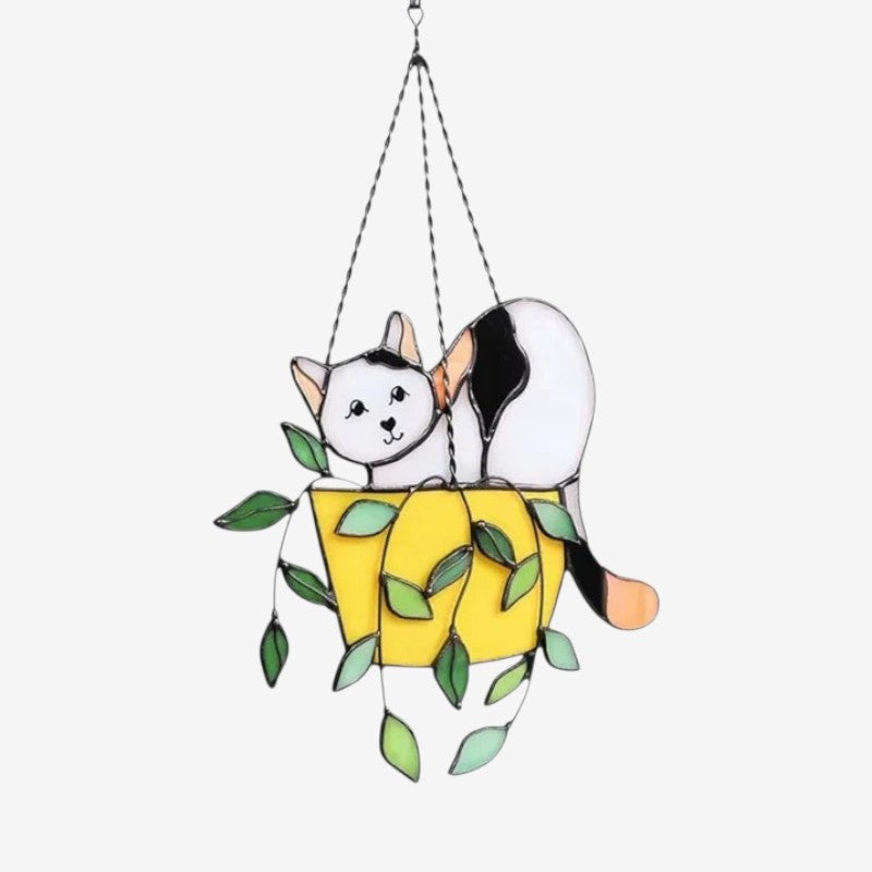 PurrHaven – Hanging Flower Pot with Cat Figure