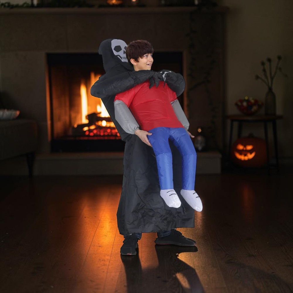 Inflatable Ghost Costume with Black Robe & Mask