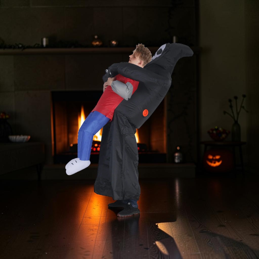Inflatable Ghost Costume with Black Robe & Mask