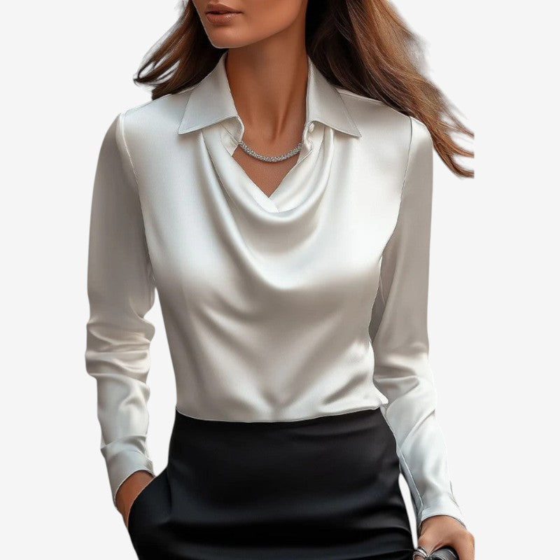 Women's Draped-Collar Long Sleeve Blouse