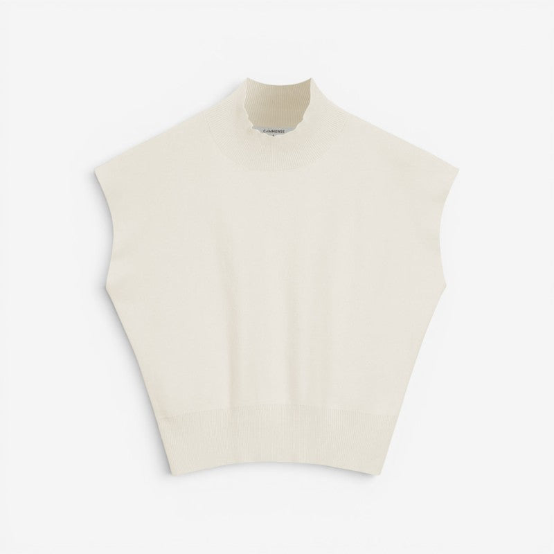 Women's Ribbed High Neck Blouse with Short Sleeves