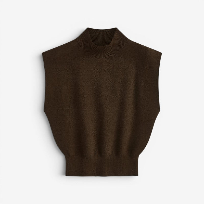 Women's Ribbed High Neck Blouse with Short Sleeves
