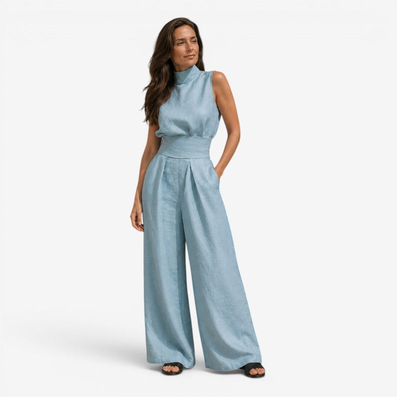 Chic Sleeveless Wide Leg Jumpsuit with Tie Waist