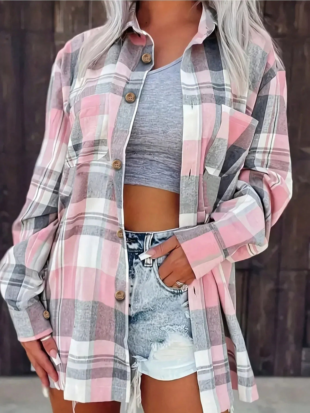 Velmira – Women's Gingham Long Sleeve Shirt