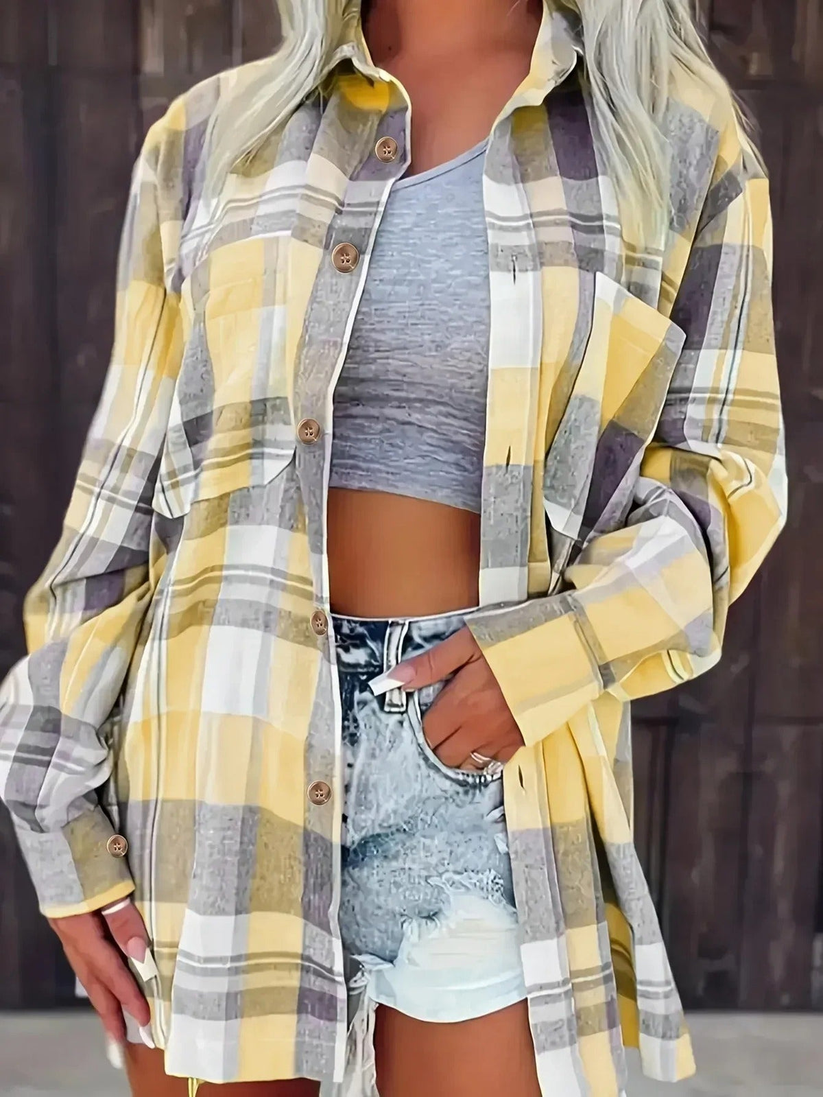 Velmira – Women's Gingham Long Sleeve Shirt
