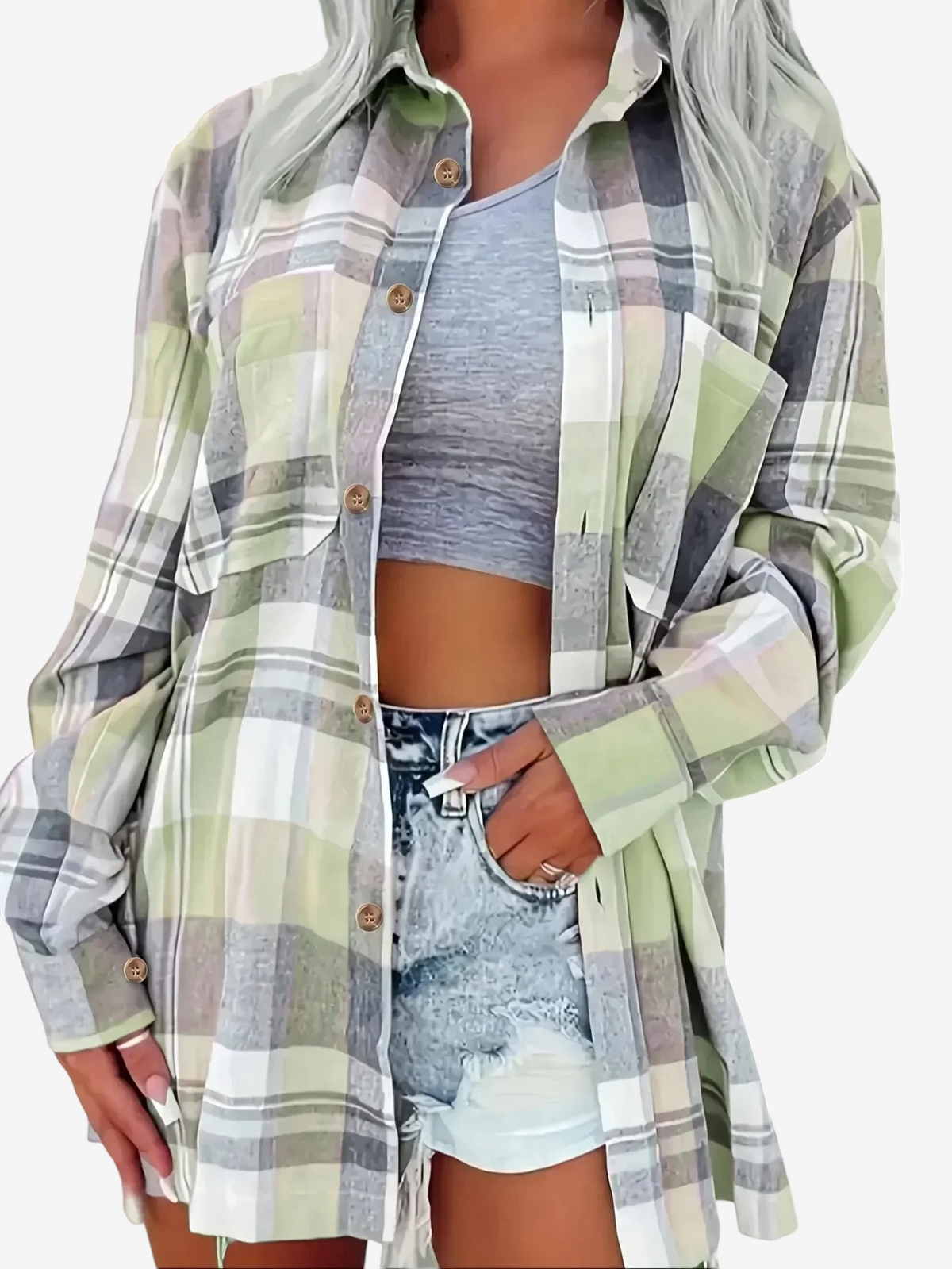 Velmira – Women's Gingham Long Sleeve Shirt