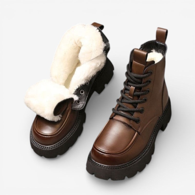 Olivia – Anti Slip Boots With Lace Up And Fur Design