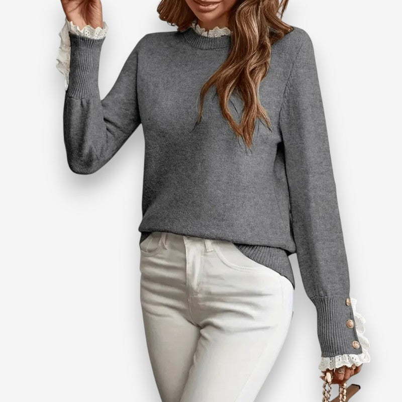 Sophia – Long Sleeve Sweater With Button Detail And Ribbed Hem