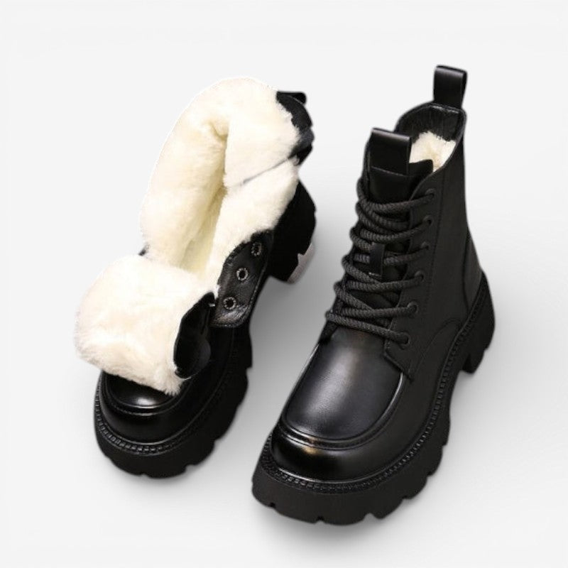 Olivia – Anti Slip Boots With Lace Up And Fur Design