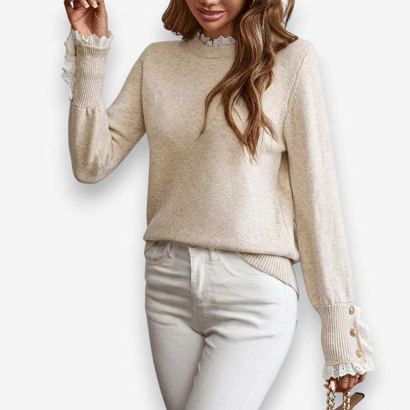 Sophia – Long Sleeve Sweater With Button Detail And Ribbed Hem