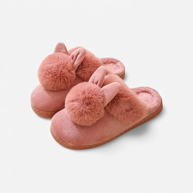 Lily –  Fur Slippers with Round Toe and Rabbit Ear Design
