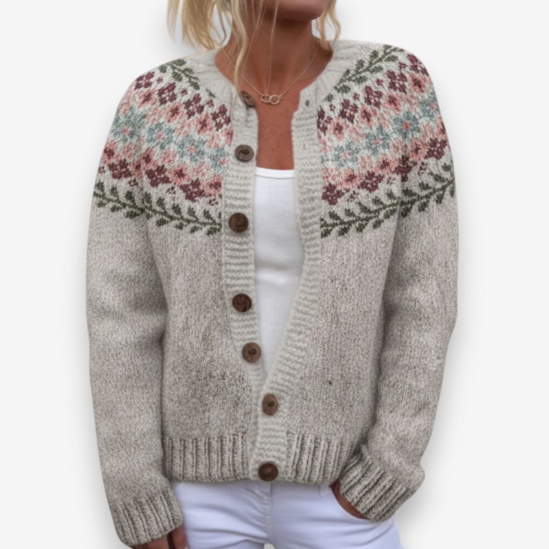 Olivia – Long Sleeve Jacket with Button Closure and Floral Print