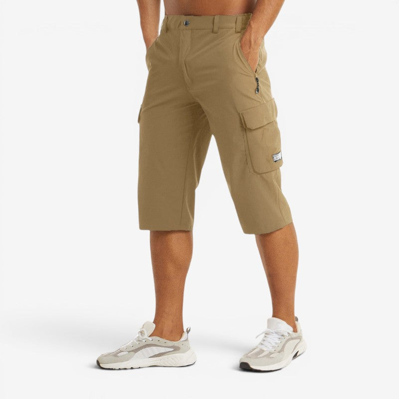 Men's Knee Length High Waisted Shorts with Multiple Pockets