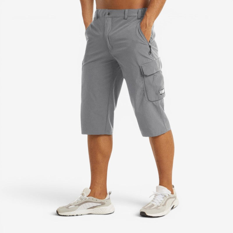 Men's Knee Length High Waisted Shorts with Multiple Pockets