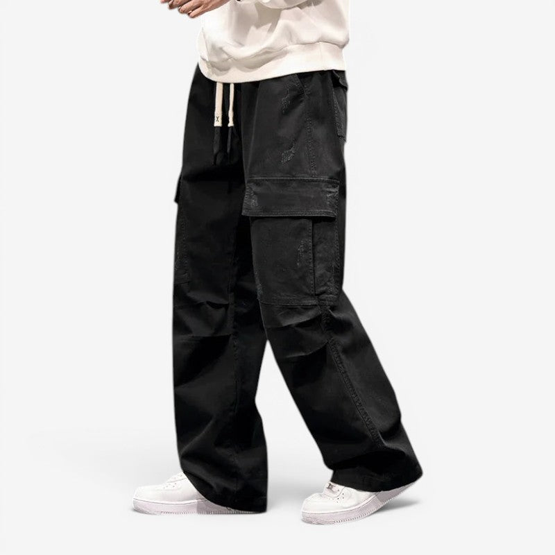 Men's Wide Leg Cargo Pants with Drawstring Waist
