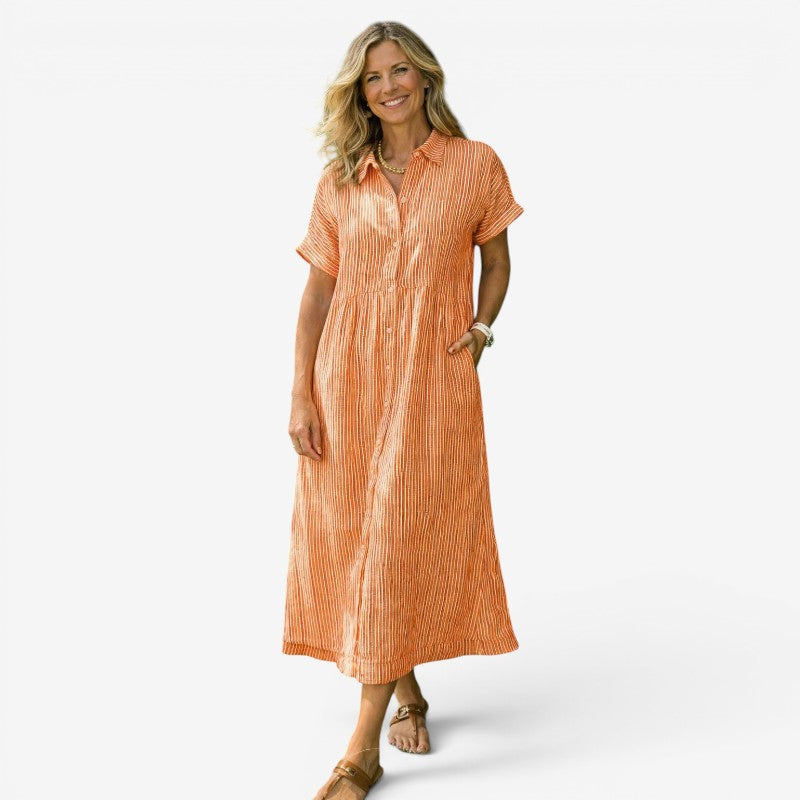 Elegant Striped Midi Shirt Dress for Women