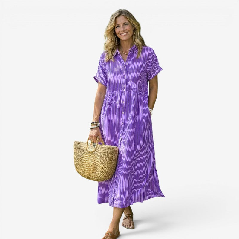 Elegant Striped Midi Shirt Dress for Women