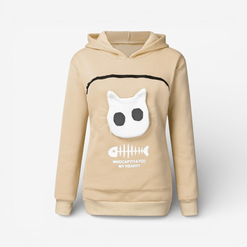 Elena – Long Sleeve Sweater with Front Pocket and Hoodie Design