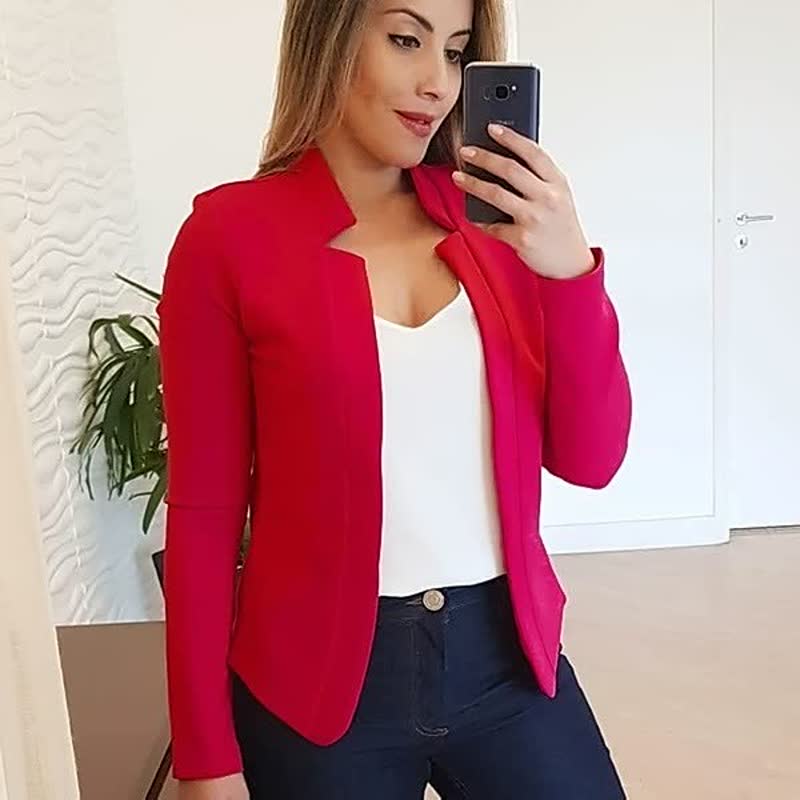 Women’s Stylish Collarless Long Sleeve Blazer