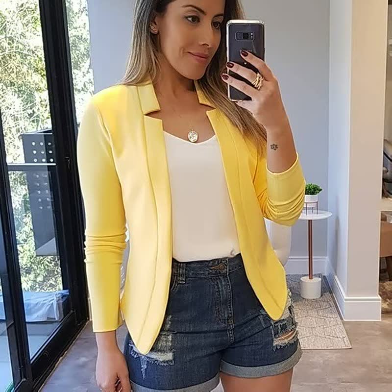 Women’s Stylish Collarless Long Sleeve Blazer