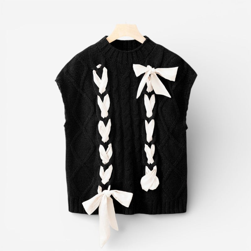 Sarah – Short Sleeve Knitted Sweater With Bow Design