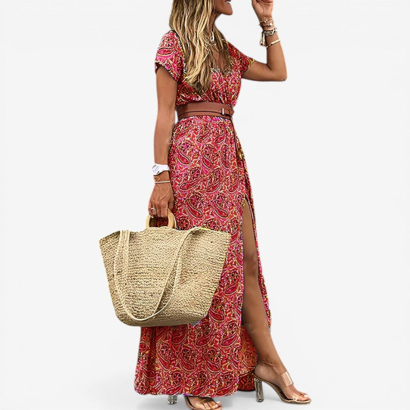 Women's Floral Short Sleeve Maxi Dress