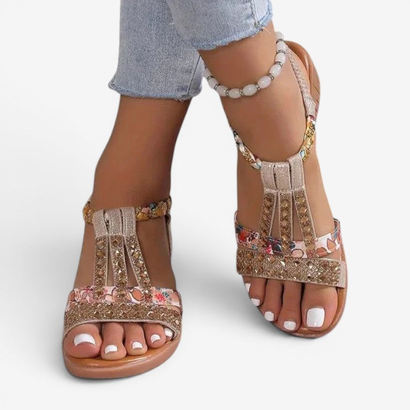 Wedge Heeled Sandals with Pearl Details