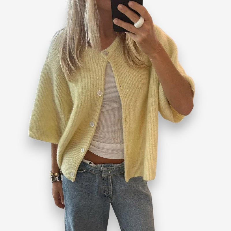 Julia – Round Neck Cardigan with Button Closure