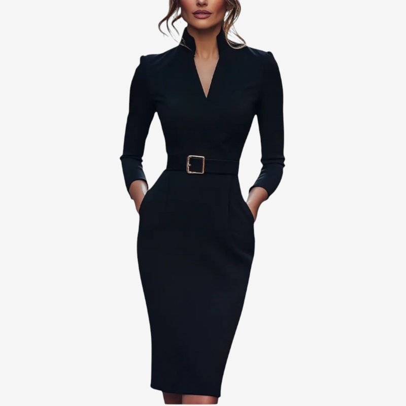 Elegant V-Neck Bodycon Dress with Long Sleeves