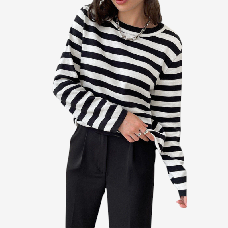 Womens Striped Knit Sweater with Long Sleeves