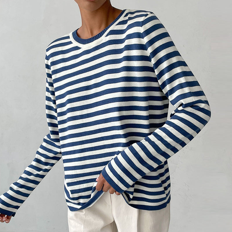 Womens Striped Knit Sweater with Long Sleeves