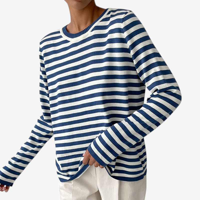 Womens Striped Knit Sweater with Long Sleeves
