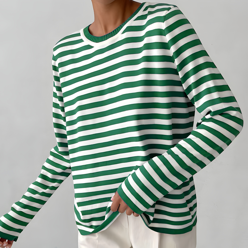 Womens Striped Knit Sweater with Long Sleeves