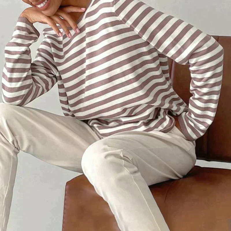 Womens Striped Knit Sweater with Long Sleeves