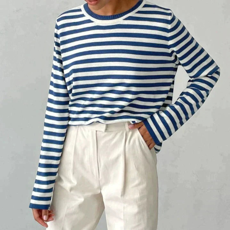 Womens Striped Knit Sweater with Long Sleeves