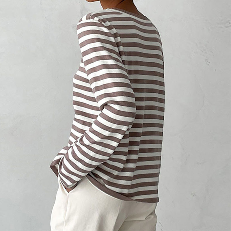 Womens Striped Knit Sweater with Long Sleeves