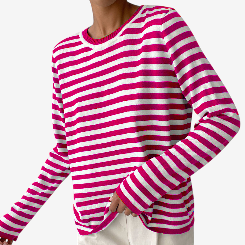 Womens Striped Knit Sweater with Long Sleeves
