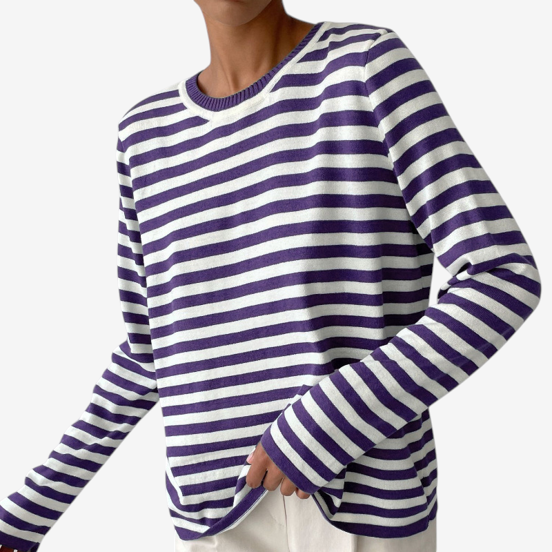Womens Striped Knit Sweater with Long Sleeves